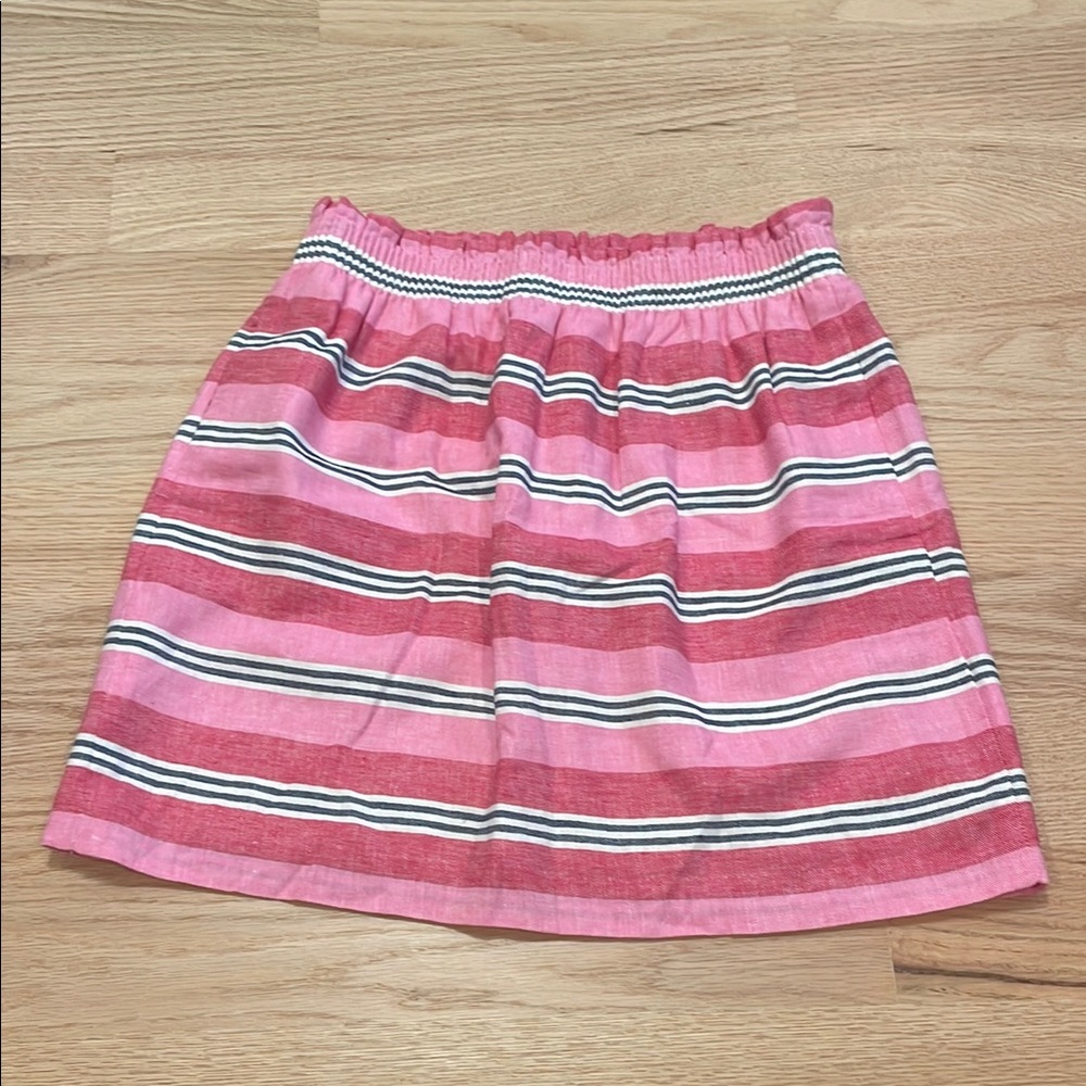 J. Crew Pink and White Smocked A-Line Mini Skirt